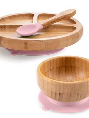 Avanchy Bamboo Silicone Suction Baby Bundle - Plate, Bowl, 2 Spoons